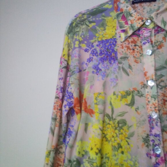 Nally & Millie Blue and Yellow Blouse Top - Picture 4 of 16